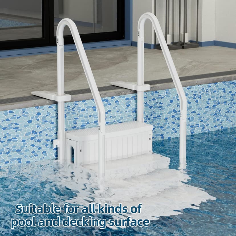 Pool Ladder, 4-Step Pool Stairs with Double Handrails and Non-Slip Steps for 48-54” Above Ground and In-Ground Pools, White