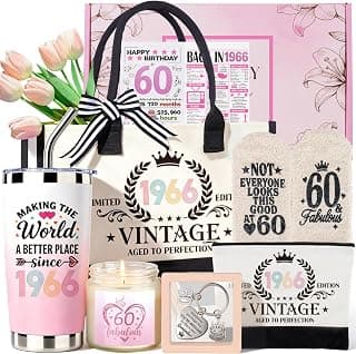 60th Birthday Gifts for Women, Vintage 1966 Birthdays Gift For Her, Cool 60 Year Old Birthday Gifts Set For Mom Wife Sister Friends Coworkers, Unique Gift Ideas With Tumbler Greeting Card Tote Bag B0H1LC1S74