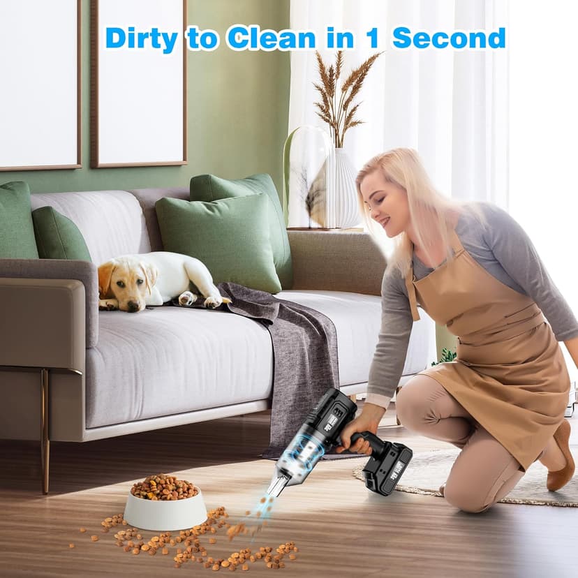 Handheld Vacuum Cleaner Cordless- 35000PA Strong Suction for Car & Home, Car Vacuum Portable Rechargeable Lightweight for Pet Hair with HEPA Filter, Quick Clean in Office/Desk/Couch (Black)