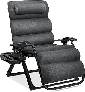Best Choice Products Oversized Zero Gravity Chair, Folding Outdoor Patio Recliner, XL Anti Gravity Lounger w/Removable Cushion, Cup Holder, Side Tray, 350lb Capacity - Fossil Gray