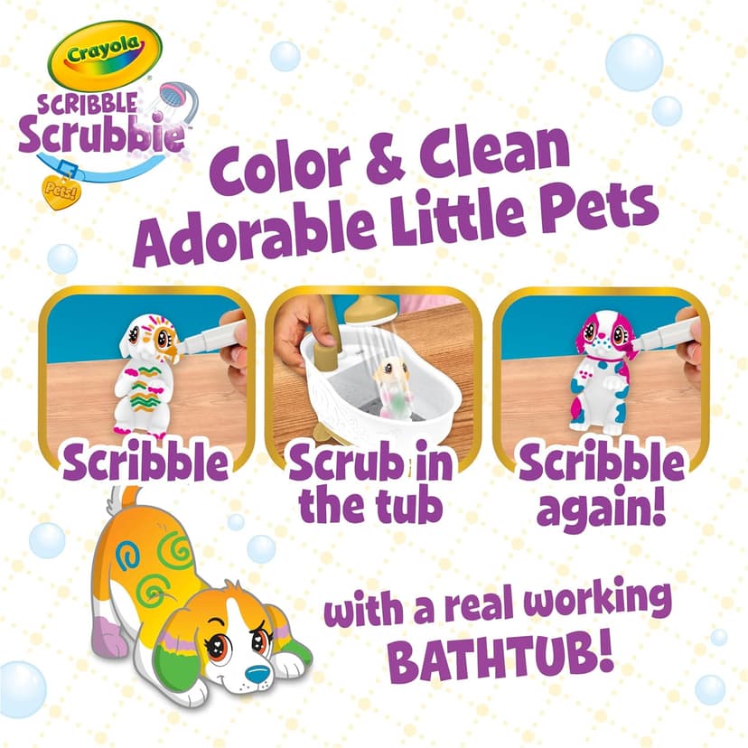 Crayola Scribble Scrubbies Glam Pack (4 Pets), Holiday for Kids, Washable Pet Care Toy, Coloring Animal Craft, Stocking Stuffer Toys for Girls & Boys, 3+