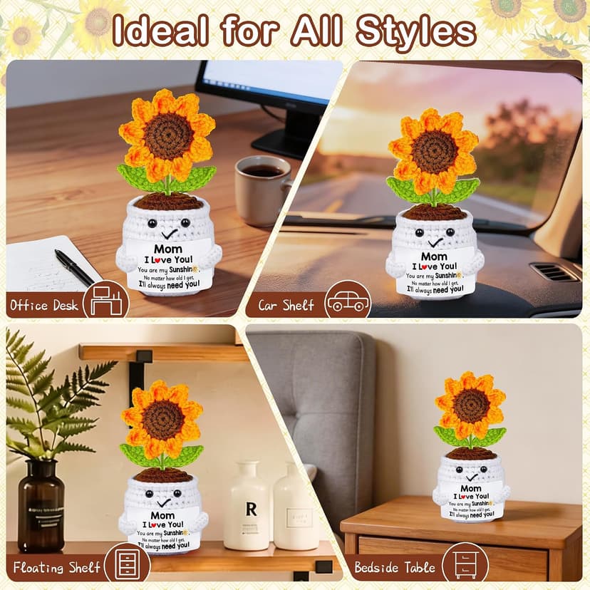 Gifts for Mom, Birthday Gift for Mom, Handmade Crochet Flowers Sunflower for Home Office Desk Decoration, I Love You Gifts for Moms Mama from Daughter Son Kids, Mothers Day, Xmas Present Idea