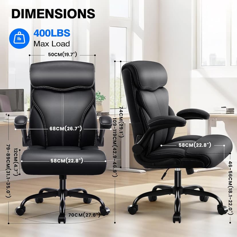 AreShark Office Chair - Executive High Back Breathable Comfy Desk Chair with Lumbar Support - Ergonomic Leather Rolling Swivel Computer Chair with Rock Function for Working Studying Gaming Relaxing