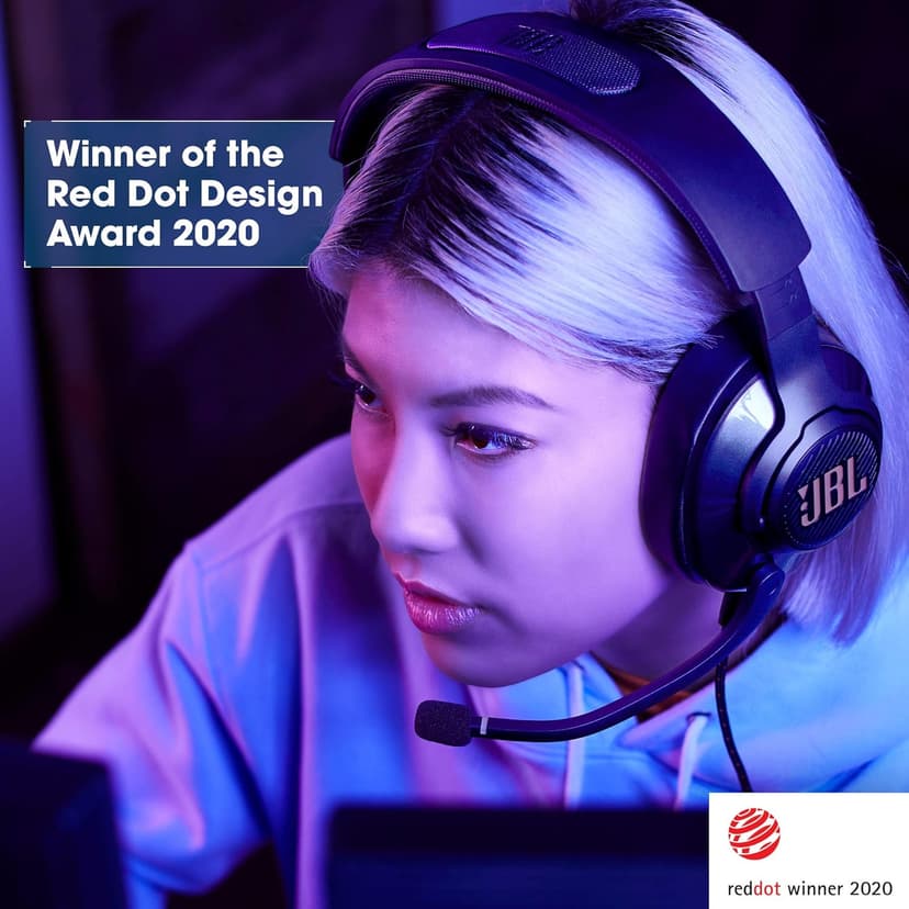 JBL Quantum 400 - USB over-ear gaming headset with game-chat balance dial, JBL QuantumSURROUND and DTS, Voice focus directional flip-up mic and memory foam ear cushions (Black)