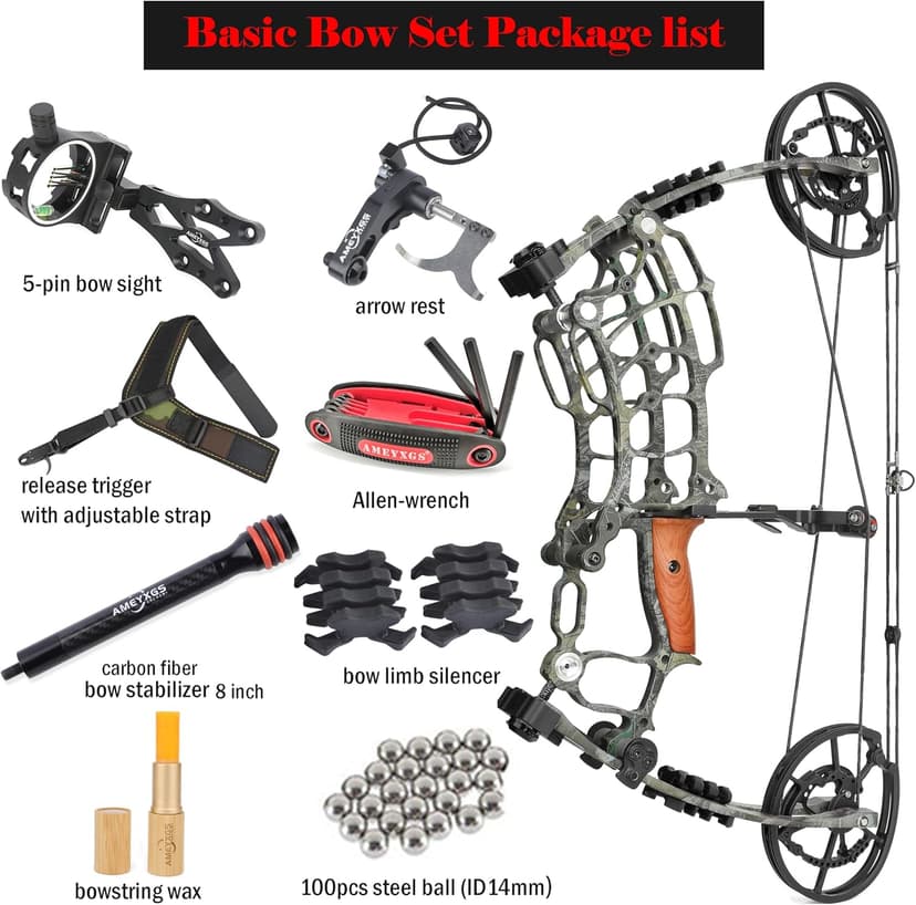 Archery Dual-use Compound Bow Set for Arrows and Steel Ball,30-65lbs Adjustable,Hunting Bows,Short-Axis Compound Bow,for Outdoor Hunting Target Shooting Practice