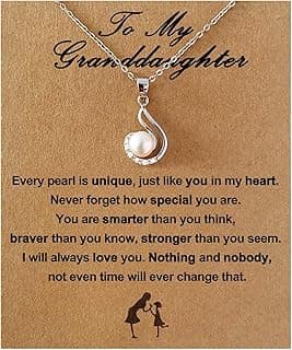 YEETONDA Granddaughter Necklace - Granddaughter Gifts from Grandma, Graduation Gifts for Her, Birthday Christmas Confirmation Wedding Keepsake Jewelry gifts for Granddaughter Teen Girls, Sterling Silver Freshwater Pearl Necklace