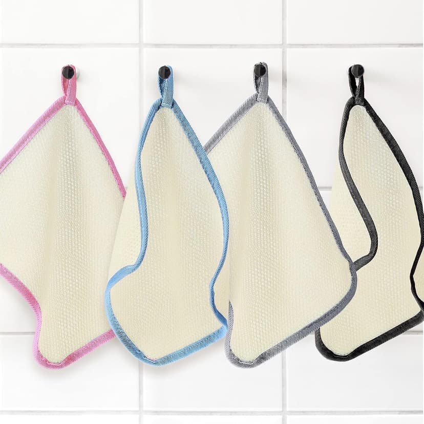 Tatuo 5 Pcs Exfoliating Face and Body Wash Cloths Towel Weave Bath Exfoliating Scrub Massage Bath Cloth for Women and Men, 10.63 x 9.05 Inch (White, Pink, Blue, Gray, Black Edge)