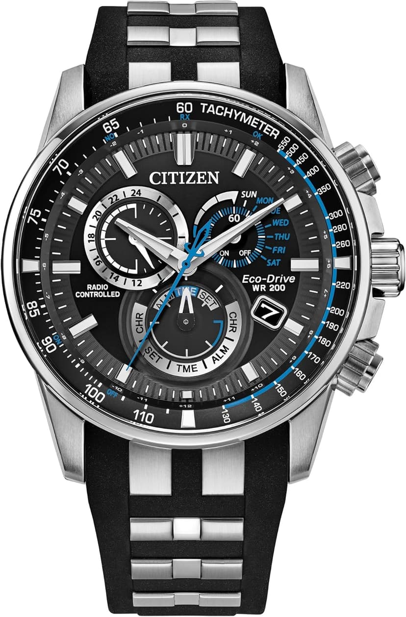Citizen Citizen Men's Eco-Drive Sport Luxury PCAT Watch, Stainless Steel & Polyurethane Strap, Chronograph, Atomic Timekeeping