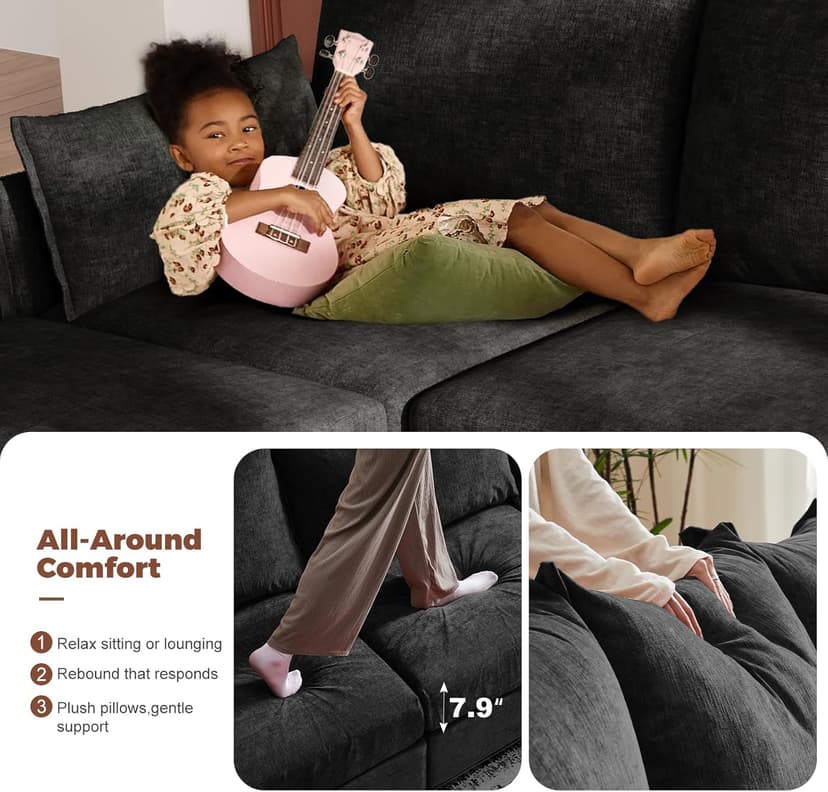 ABCASA Black Oversized Accent Chair with Removable & Washable Chenille Cover, Modern Mid-Century Upholstered Armchair, Deep Seat Comfy Reading Chair for Living Room, Pet & Kid Friendly