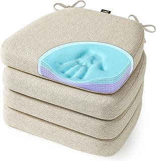 SUNROX Cooling Gel Memory Foam Chair Cushions, 2.6" Thick U-Shaped Dual-Layer Comfort Dining Chair Pads, Non Slip Seat Cushion with Ties for Indoor Kitchen Office 17"x16" Set of 4, Cream