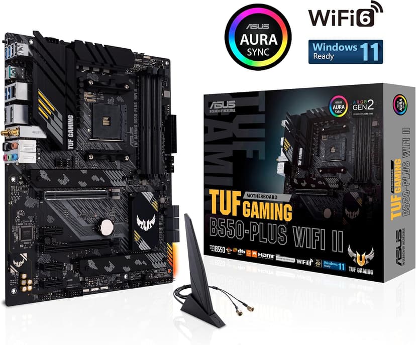 ASUS TUF Gaming B550-PLUS WiFi II AMD AM4 (3rd Gen Ryzen™) ATX Gaming Motherboard (PCIe 4.0, WiFi 6, 2.5Gb LAN, BIOS Flashback, USB 3.2 Gen 2, Addressable Gen 2 RGB Header and Aura Sync)