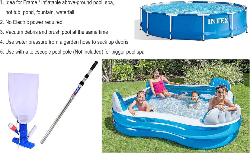 Pool Spa Jet Vacuum Cleaner w/Brush for Frame Above Ground/Inflatable Pools, Spa, Hot Tub Vacuuming, Use Water Pressure from Garden Hose to Vacuum (Use with A Telescopic Pool Pole, Not Included)
