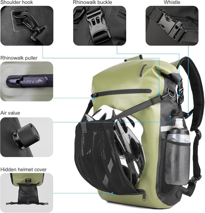 Rhinowalk Bike Pannier Bag Waterproof 22L Bicycle Rear Rack Trunk Bag for Cycling Bicycling Traveling Riding