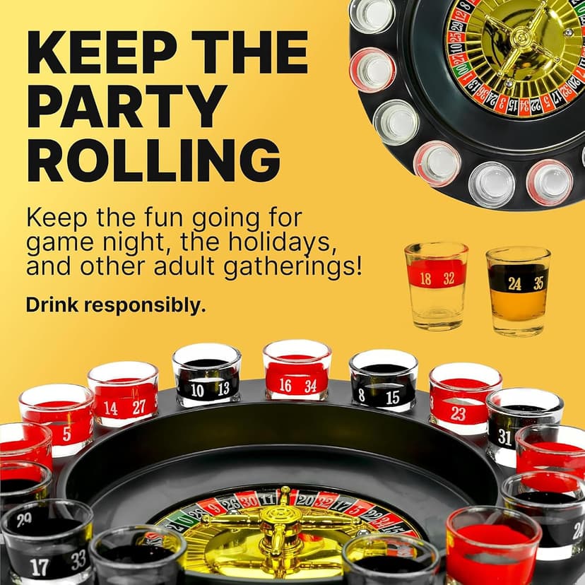 Shot Glass Roulette Drinking Game – 16-Piece Red/Black Set with 2 Metal Balls, Fun Adult Party Game for White Elephant, Game Nights, and Gifts B001JSX7KW