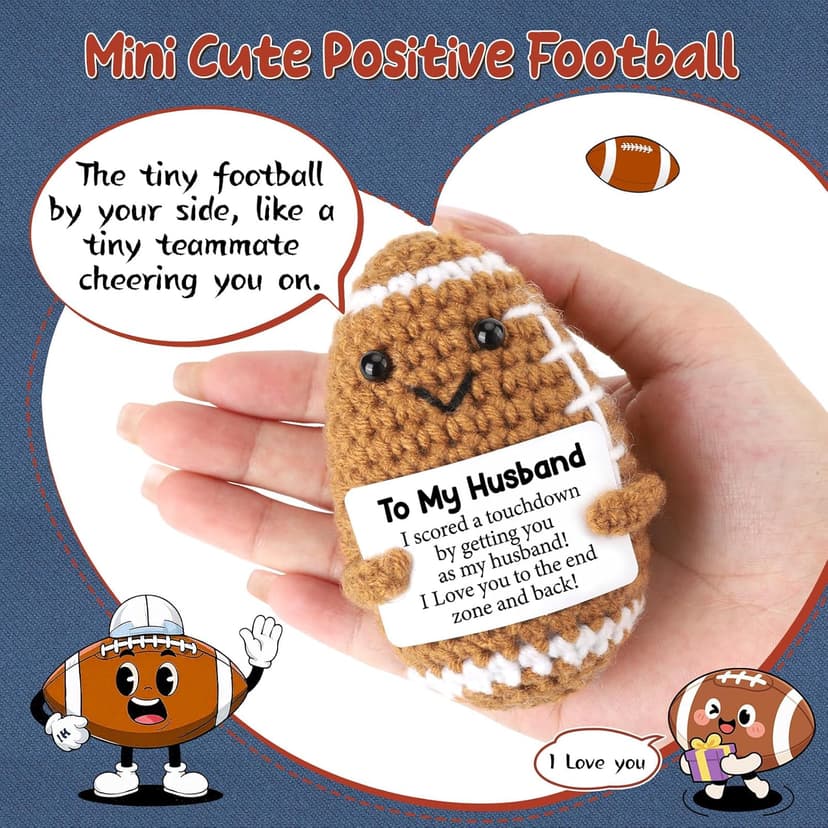 Birthday Gifts for Husband from Wife, Christmas Handmade Inspirational Crochet Football Gift for Him, Cool Wedding Anniversary Present for Husband, Cute Emotional Home Decor for Couple, Hubby, Spouse