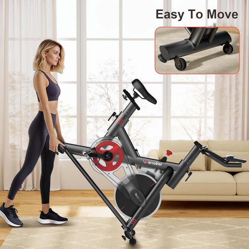 Exercise Bike for Home – 350LB Indoor Cycling Bike, Silent Stationary Spin Bike with App Sync, Adjustable Seat, LCD Monitor, Smooth & Quiet for Cardio Workout