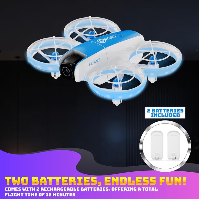 Contixo F15 Astro Mini Drone with 2.4" Screen Remote – 720P HD Dual Camera, Live Video Display, Optical Flow Hover, One-Key Takeoff/Landing, 360° Stunts, 2 Batteries, Beginner Drone for & Adults
