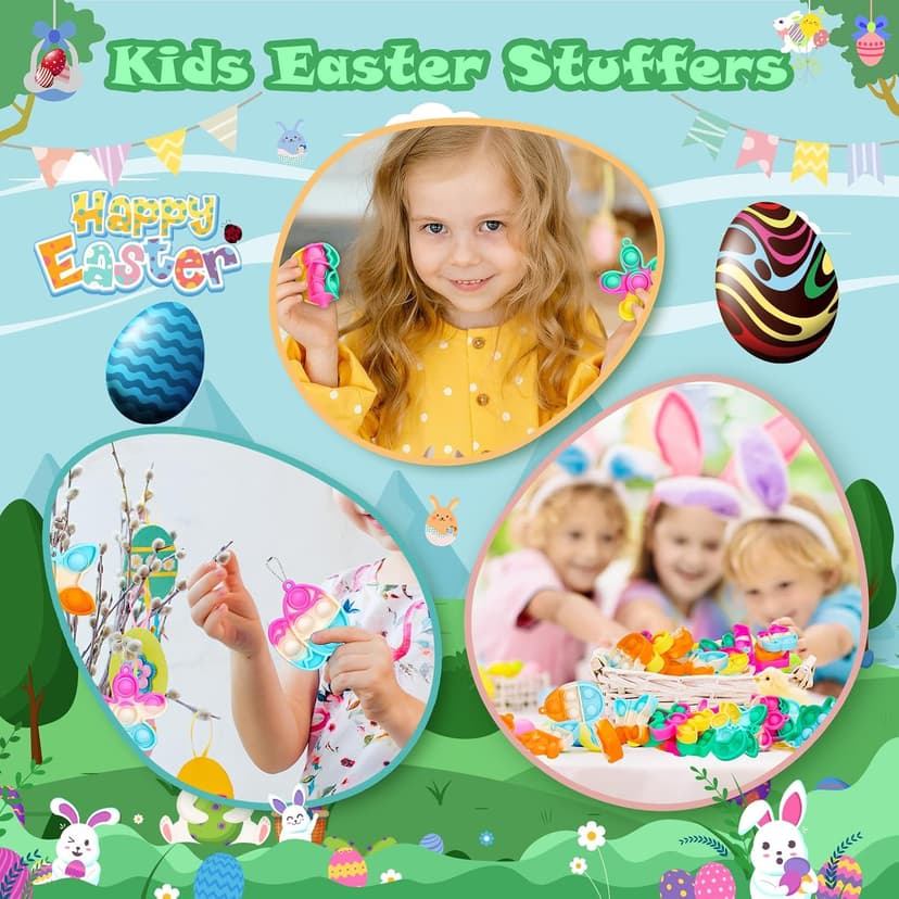 Easter Egg Fillers Basket Stuffers Mini Pop Keychain It Goodie Bag Stuffers Fidgets for Classroom Prizes Kids Party Supplies Easter Pop Fidget Toys Bulk Its Easter Party Favors for Kids 24 Pack Gifts B0DPLXDGMR