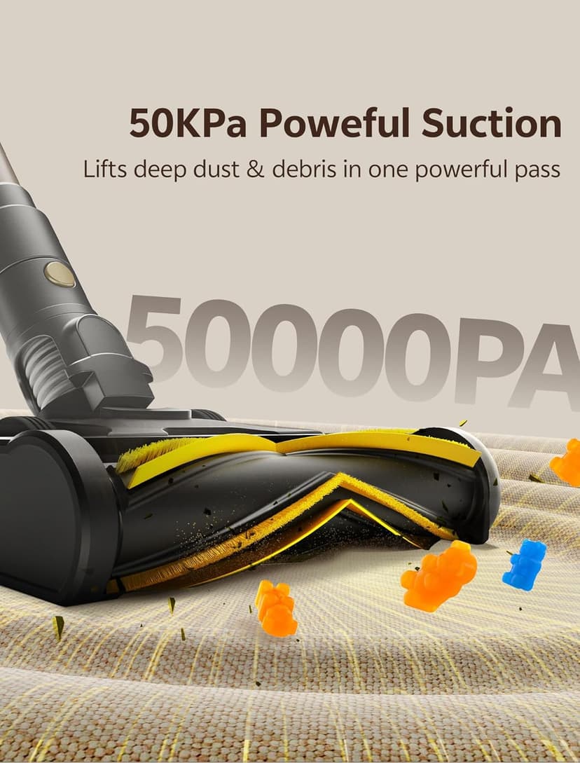 Ultenic Cordless Vacuum Cleaner, 550W 50KPA 65Mins, Stick Vacuum Cordless Rechargeable with Touch Screen, Self-Standing, 180° Lay-Flat, Anti-Tangle Handheld Vacuum Cleaners for Home/Pet Hair/Carpets