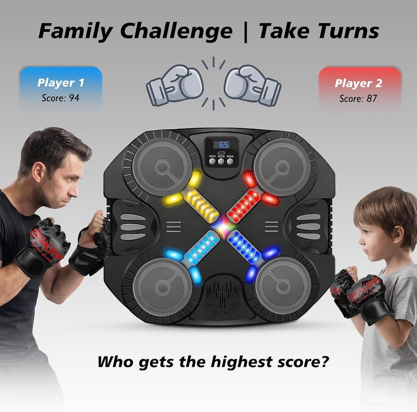 Music Boxing Machine Sport Toys for Kids and Adults,Wall Mounted Bluetooth Smart Punching Target,Training Pad Toy with Boxing Glove,Ideas Toys for Boys Girls Kids 3 4 5 6 7 8 9 10 11 12+ Years Old