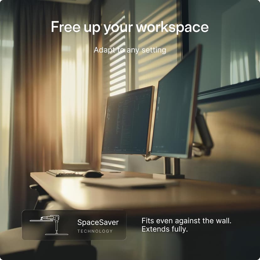 Desktronic Dual Monitor Arm — PowerSpring Technology for 2 Monitors, Up to 34" & 17.6 lbs Each, 360° Rotation, VESA 75/100 Compatible, Ergonomic Design for Home Office & Gaming Setup