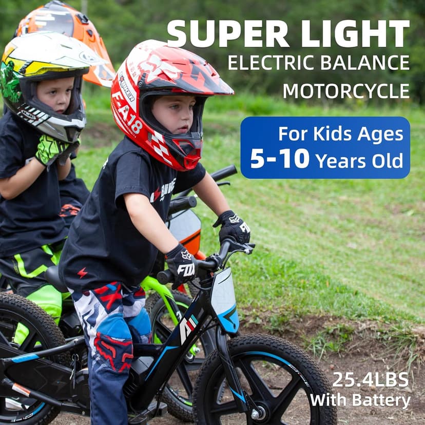 AIII Lightweight Electric Dirt Bike for Kids, 170/340W Electric Motorcycle Up to 10/12MPH, 24V Detachable Battery, Hand-Operated Dual Brakes Electric Balance Bike for Ages 3-6/5-12