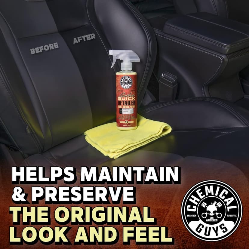 Chemical Guys Leather Quick Detailer - Interior Cleaner and Conditioner for Natural, Synthetic, Pleather, and More, Safe for Car Seats, Furniture, Apparel, Shoes & Boots, Leather Scented - 16 fl oz