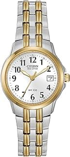 Citizen Women's Eco-Drive Dress Classic Two Tone Gold Stainless Steel Watch, Easy to Read, White Dial, 26mm (Model: EW1544-53A)