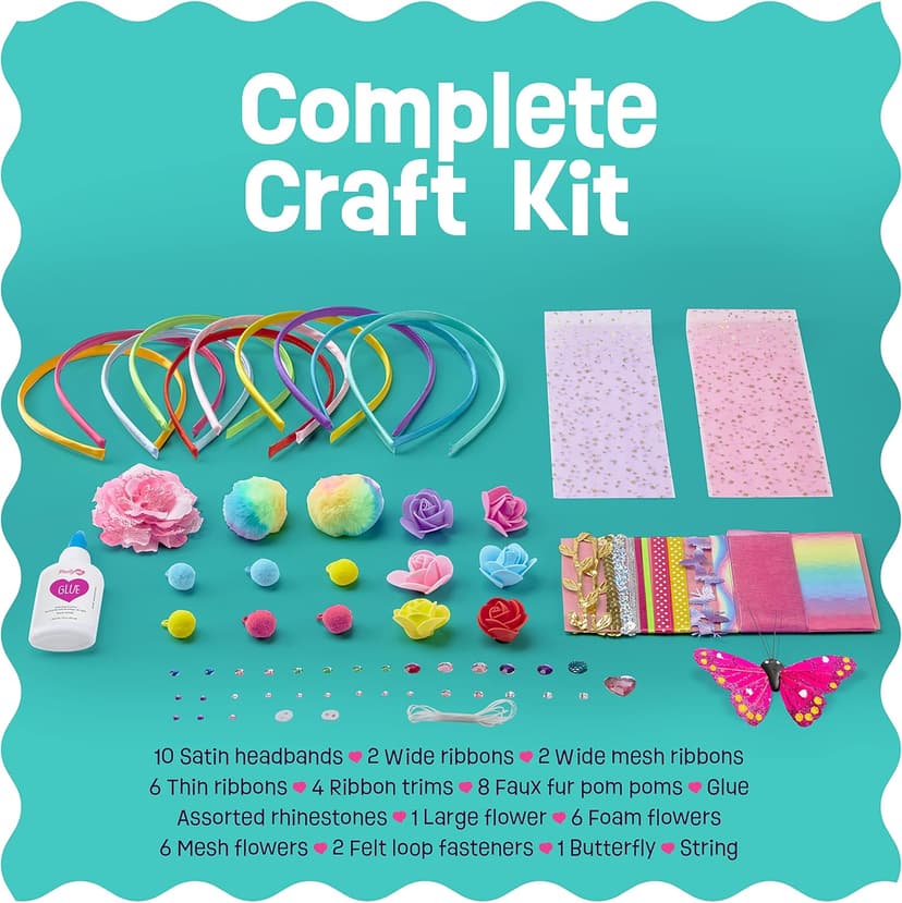 Pretty Me Headband Making Kit for Girls - Arts & Crafts Gift - Make Your Own Fashion Headbands for Kids - DIY Hair Accessories Set - Gift for Ages 5-12 Year Old Girl - Little Kids Art & Craft Gifts