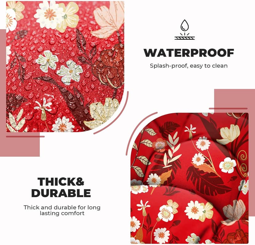 DANGHOOGY Outdoor/Indoor Adirondack Chair Cushion, Waterproof Outdoor Rocking Chair Cushion with Ties, Tufted Replacement Seat Cushions for Outdoor Furniture, Red Flower
