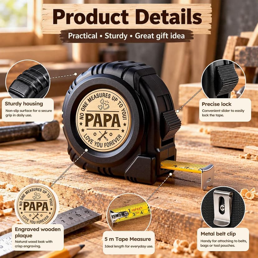 TUZELIYA Papa Birthday Gifts from Daughter Son, 16.5ft 5M Tape Measure Gifts for Him Men, No One Measures Up to You Papa, Daddy Presents, Dad Gifts for Christmas Fathers Day Thanksgiving B0HCZ5MCR9