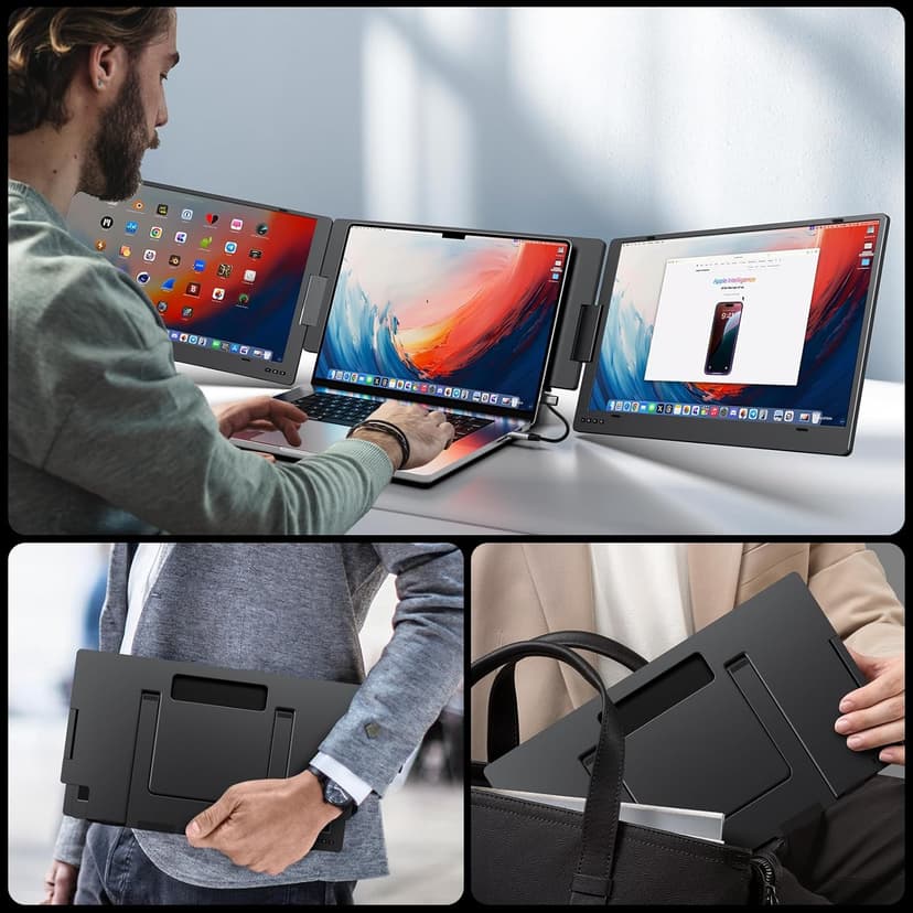 KYY 15.6" Laptop Screen Extender, 1080P FHD IPS Portable Monitor, One Cable USB-C Triple Monitor, Dual Travel Screen for 12"-17'' Laptops, 360° Rotation & Kickstand，X90D (Driver Need)