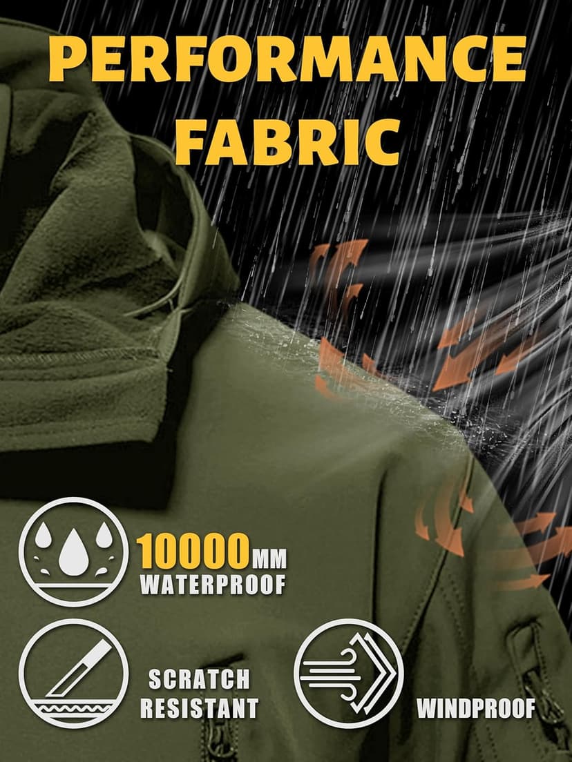 TACVASEN Men's Special Ops Military Tactical Soft Shell Rain Warm Fleece Lined Jacket Winter Hood Coat Hiking Snowboard