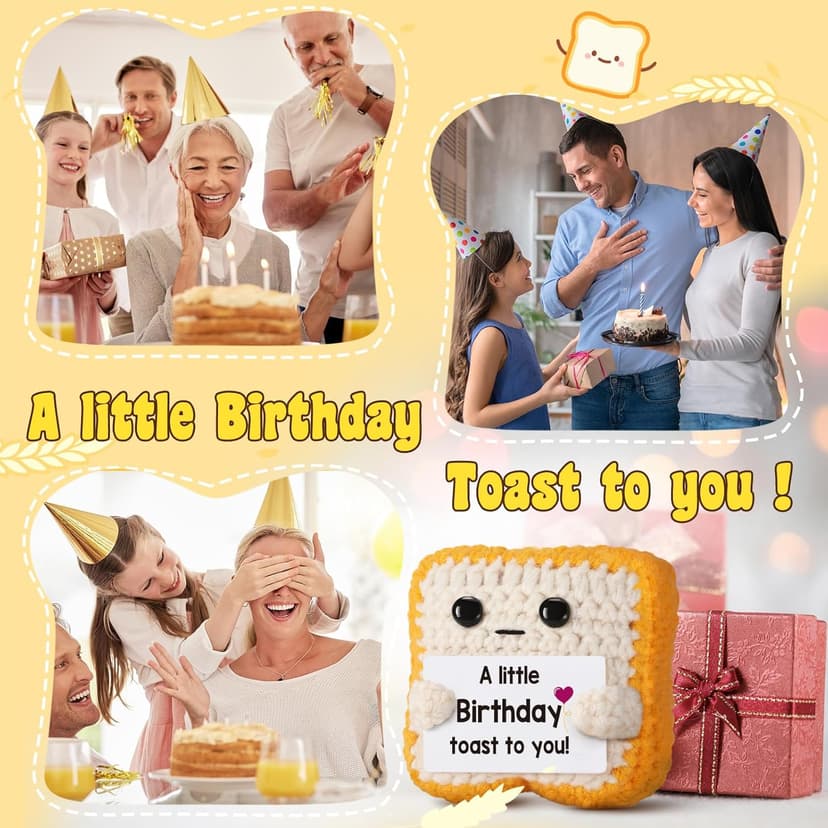 A little Birthday Toast to you - Crochet Toast Happy Birthday Gifts Card, Fathers Day Dad Gifts for Mom Women Men Her Him Sister Best Friend Girls Boys Fanny Handmade Knitted Emotional Positive Toast