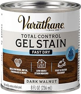 Varathane Total Control Gel Stain | Low Odor Water-Based Formula | Thick Gel Formula for Vertical Surfaces | Ideal for Wood, Metal & Fiberglass | Half Pint | Dark Walnut