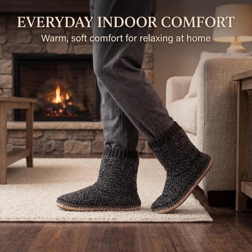 Textured knit upper, fuzzy lining, ankle-high coverage and cushioned insole for cold floors; machine washable cosyone1997 Boot Slippers for Men Indoor Non Slip Soft Sole B0C5F5SNB7