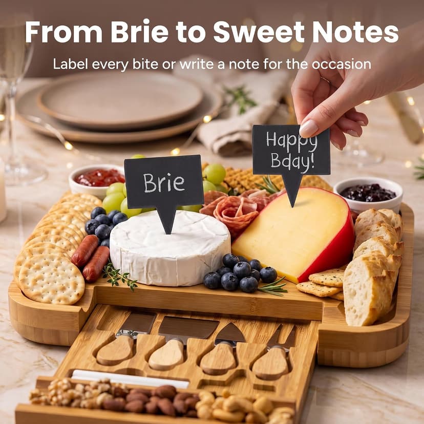 SMIRLY Charcuterie Board Set - Large Bamboo Cheese Board for Serving - House Warming Gifts New Home, Wedding & Bridal Shower Gift, Birthday Gift for Women