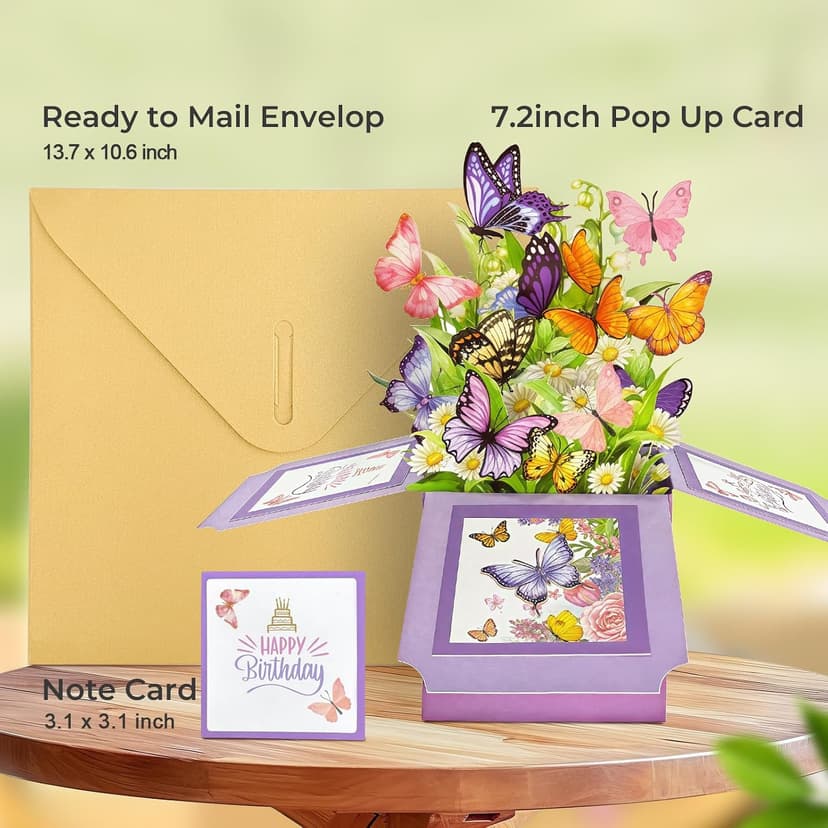 Happy Birthday Gifts Cards for Women, Daughter, Mom, Sister, Friend, Butterflies Greeting Card with Blank Notecard & Envelope Birthday Cards for Women, Butterfly Pop Up Card Box B0FHW31JY5