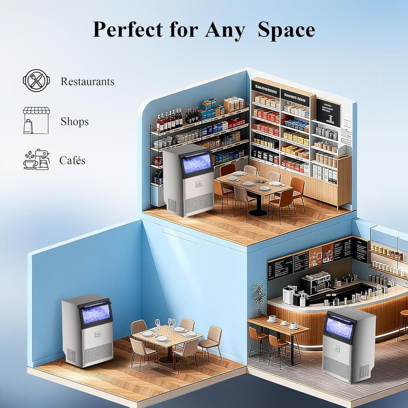 Commercial Ice Maker,200 lbs/24H,96 Cubes in 14 Mins,Stainless Steel Ice Machine with 33 lbs Storage Capacity,Water Filter,Self-Cleaning,Under Counter/Freestanding Ice Maker for Restaurant,Cafe,Home