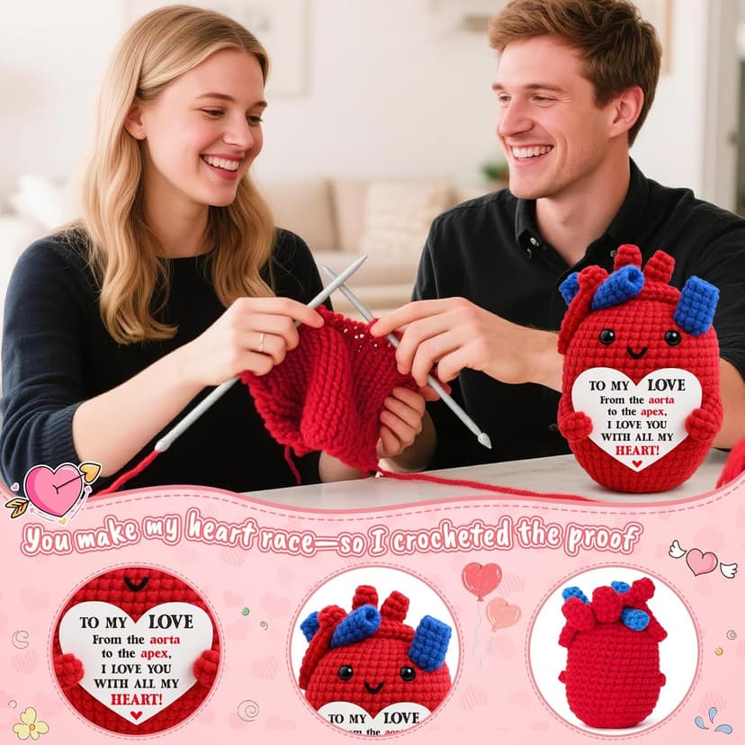 Mini Gifts for Him Her Couple Christmas Valentine’s Day To My Love Handmade Crochet Anatomical Heart Love Gift for Women Boyfriend Girlfriend Husband Wife Anniversary Christmas Valentines Birthday