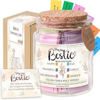 Bestie Bible Verses Jar – Birthday Gifts for Friends, Graduation Gifts for Bestie, Color Coded Bible Verses, Faith Based Friendship Gift for Women B0FF54MWMG
