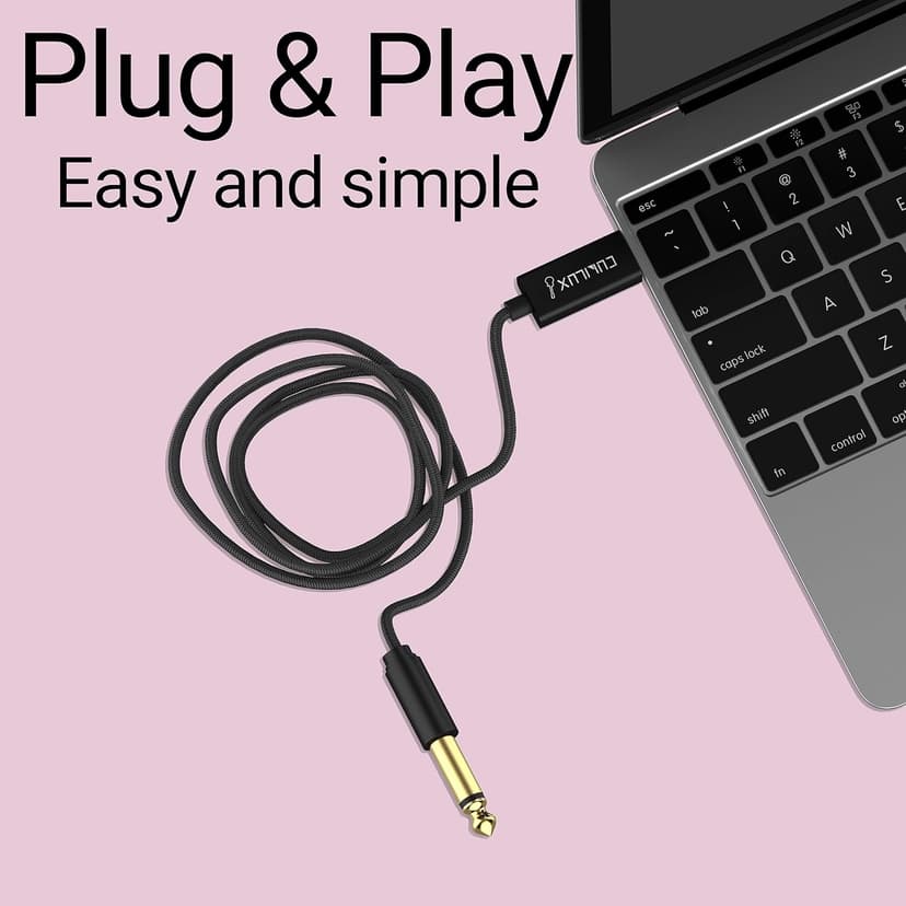 Cubilux Guitar to USB A Cable, USB to 6.35mm (1/4') TS Mono Line-in Cord for Bass/Electronic Piano/Drums, Instrument to Laptop PC, 6 FT