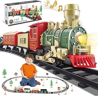 JQ JUQU Electric Train Set for Kids Ages 3-8, Battery Operated Toy Train with Lights and Sounds, 3 Cars and 10 Tracks for Christmas and Year Round Play