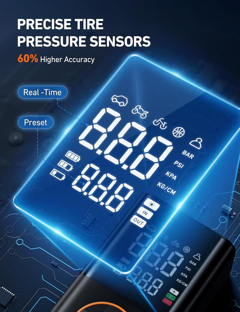 For Car Tires, Bikes, Motorcycles and Balls; Auto Shut-off, Digital Display Pressure Gauge, Fast Inflation, LED Light AstroAI L7 Tire Inflator Portable Air Compressor,150 PSI Cordless Bike Pump B0CS3B7MD8