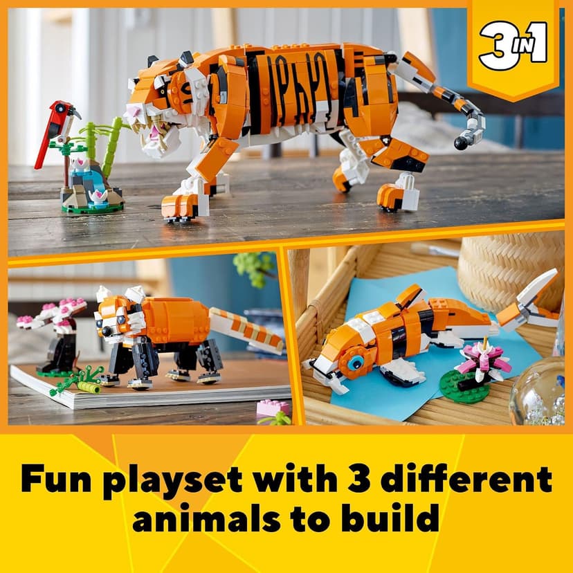 LEGO Creator 3 in 1 Majestic Tiger Building Set, Transforms from Tiger to Panda or Koi Fish Set, Animal Figures, Collectible Building Toy, Gifts for Kids, Boys & Girls 9 Plus Years Old, 31129 B09FM57L7B