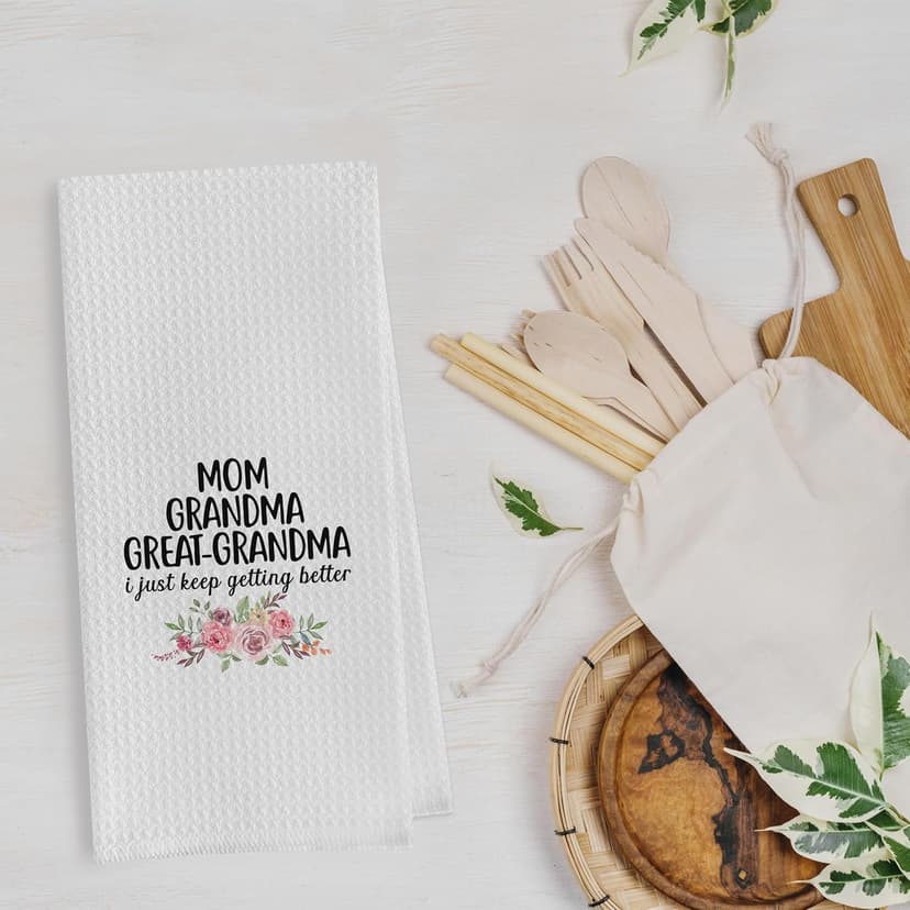 Great Grandma Dish Towels - Great Grandma Gifts Waffle Weave Kitchen Towels, Grandma Hand Towel, Grandma Tea Towel, Grandma Gifts from Grandson Granddaughter (16×24 Inches)