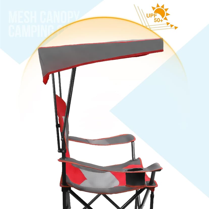 ALPHA CAMP Heavy Duty Canopy Camping Chair, 350 lbs Capacity Oversized Folding Chair with Adjustable Sunshade, Portable Sunshade Chair with Cup Holder for Beach, Fishing, Outdoor, Red
