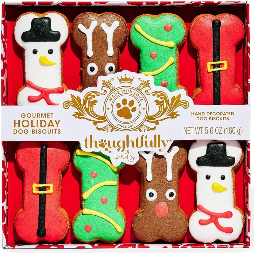 Crunchy Dog Biscuits, Gourmet Dog Treats, Christmas Gift Set, Pet Stocking Stuffer, Dog Lovers & Holiday Traditions Christmas Holiday Dog Treat Gift Set, Decorated Bone-Shaped Treats Set of 8 B0899745VC