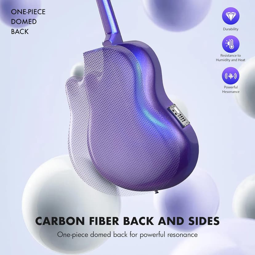 CAHAYA Acoustic Electric Guitar Kit - 41” Carbon Fiber Adult Beginner Set with Bag and Strap Built-In Pickup Rich Resonance & Warm Tone for Performance Ready, Pearl Blue-Purple Finish