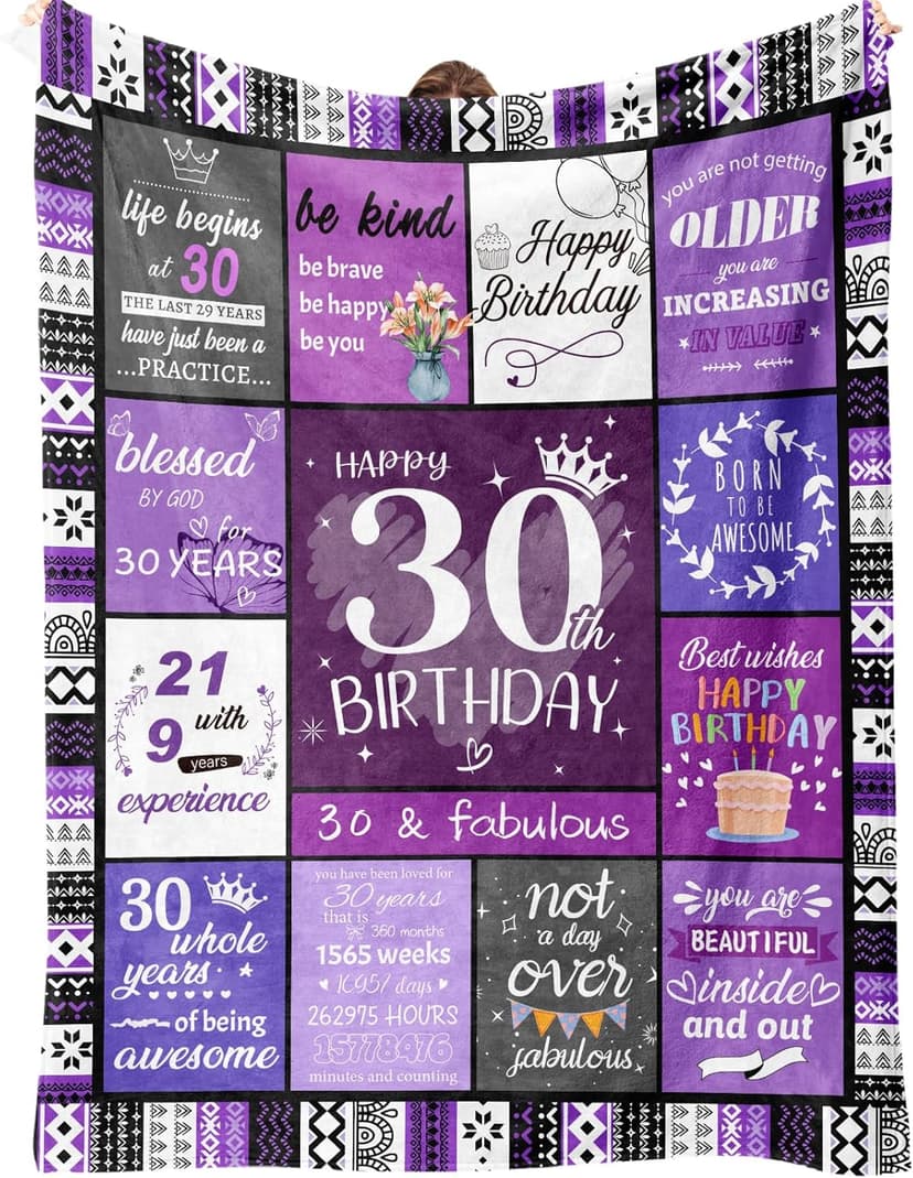 30th Birthday Gifts for Women Her, 30th Birthday Decorations for Women, 30 Year Old Gifts for Woman, Turning 30 and Fabulous - Blanket 60"X50"